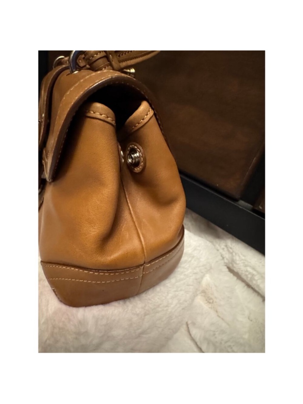 Coach SoHo Hampton Cognac Leather Shoulder Bag with Buckle Saddle Flap - Picture 10 of 14